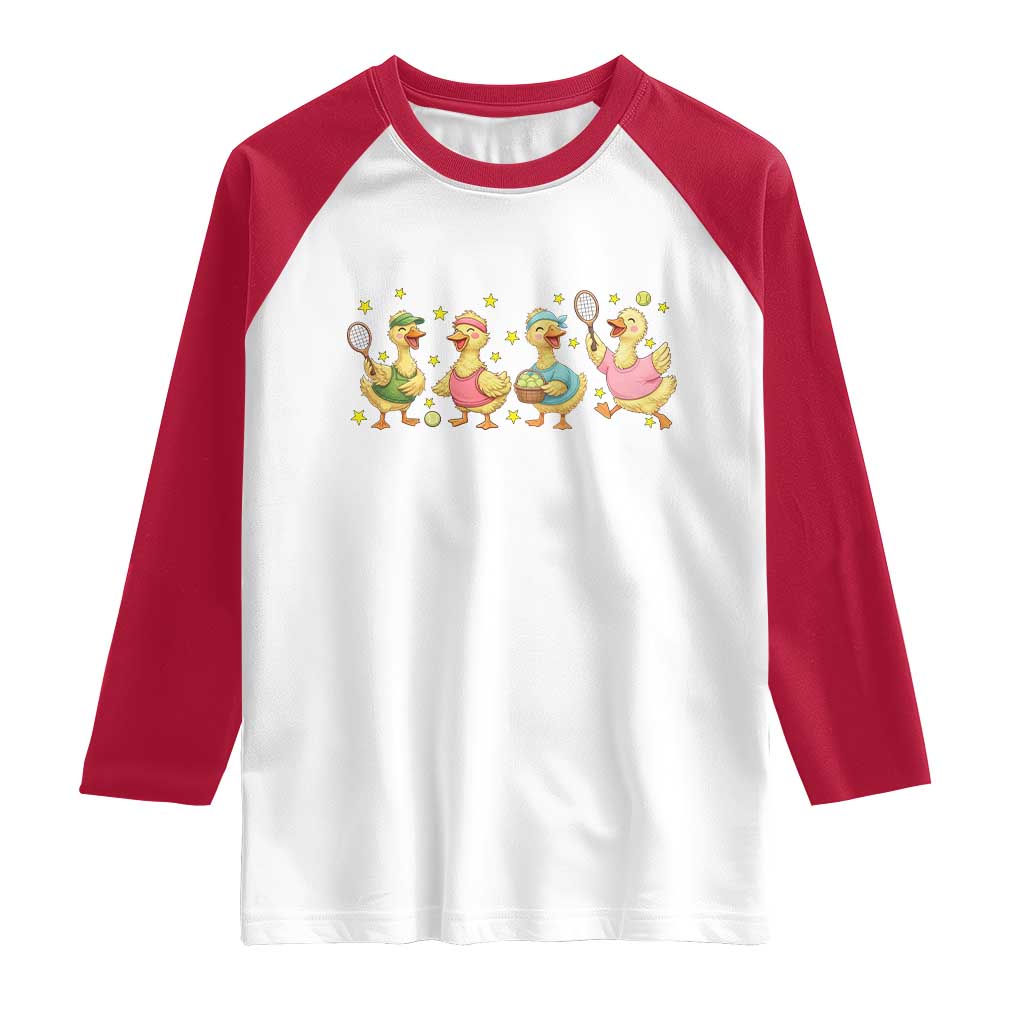 Funny Duck Playing Tennis Raglan Shirt Farm Animal Lover - Wonder Print Shop