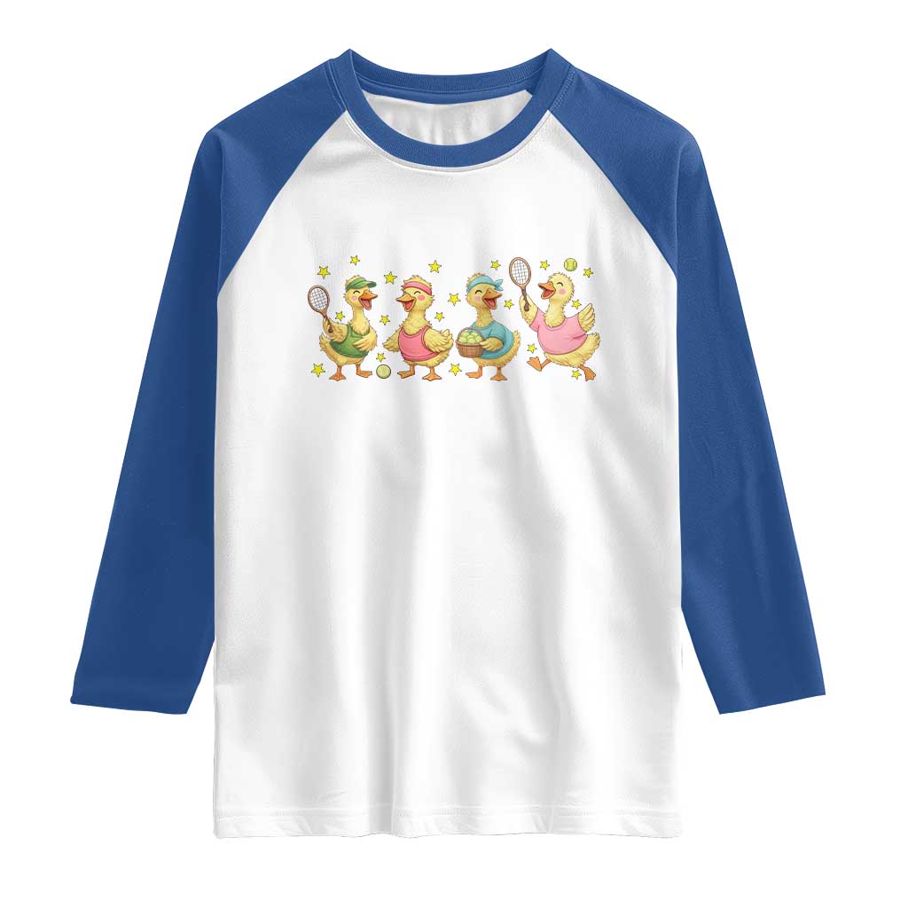 Funny Duck Playing Tennis Raglan Shirt Farm Animal Lover - Wonder Print Shop