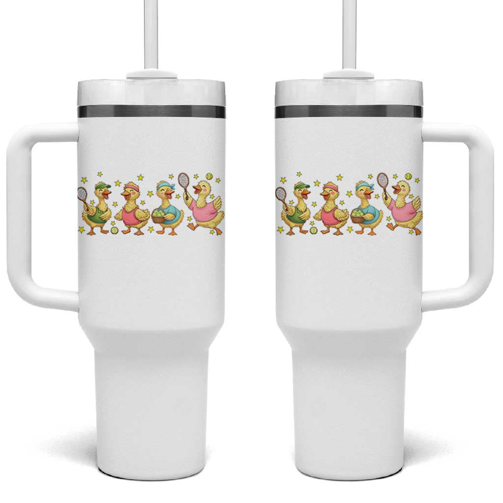 Funny Duck Playing Tennis Tumbler With Handle Farm Animal Lover - Wonder Print Shop