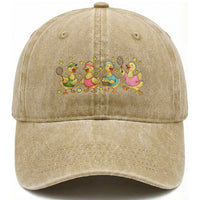 Funny Duck Playing Tennis Washed Cotton Baseball Cap Farm Animal Lover