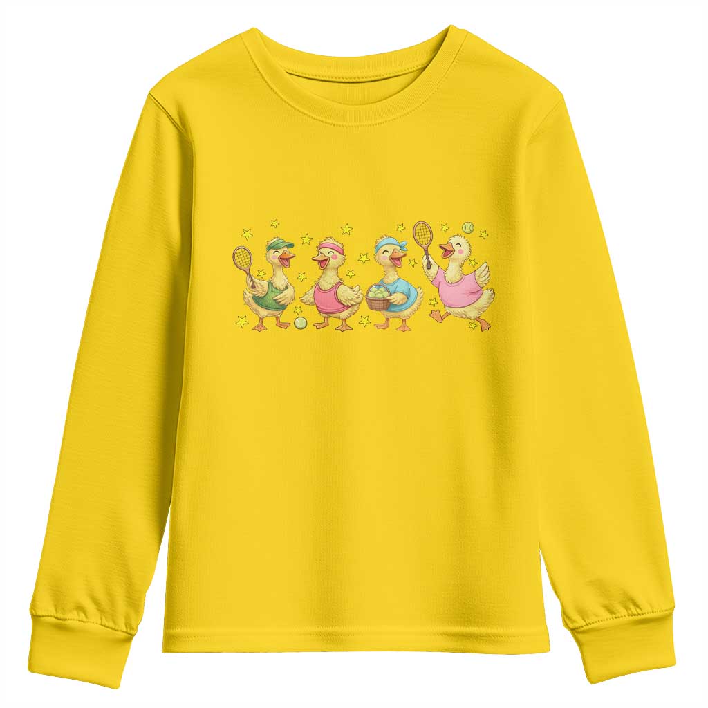 Funny Duck Playing Tennis Youth Sweatshirt Farm Animal Lover - Wonder Print Shop