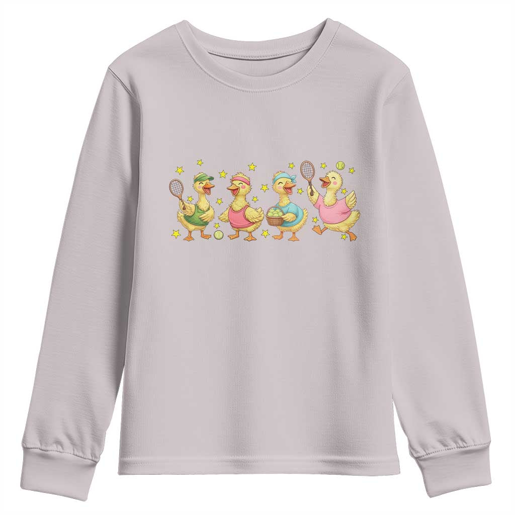 Funny Duck Playing Tennis Youth Sweatshirt Farm Animal Lover - Wonder Print Shop