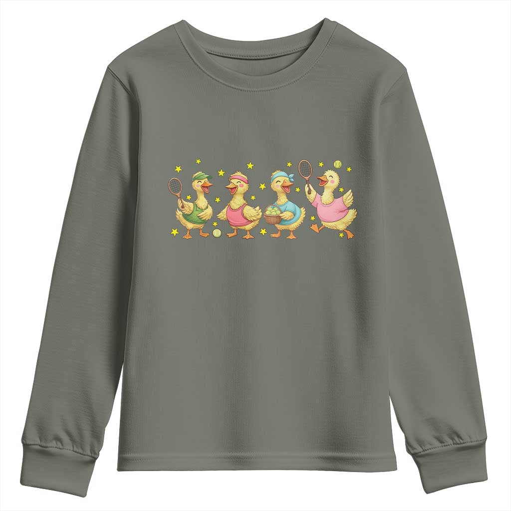 Funny Duck Playing Tennis Youth Sweatshirt Farm Animal Lover - Wonder Print Shop