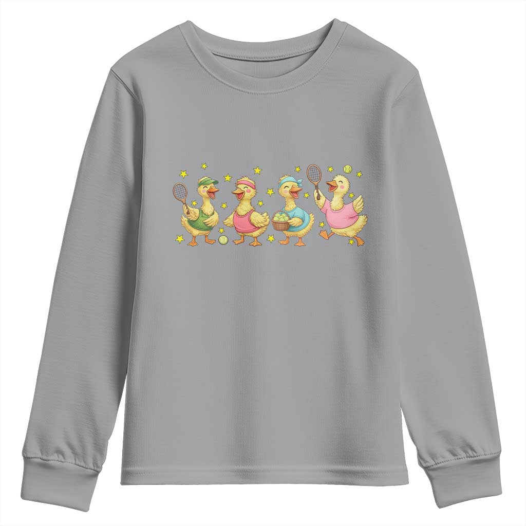 Funny Duck Playing Tennis Youth Sweatshirt Farm Animal Lover - Wonder Print Shop