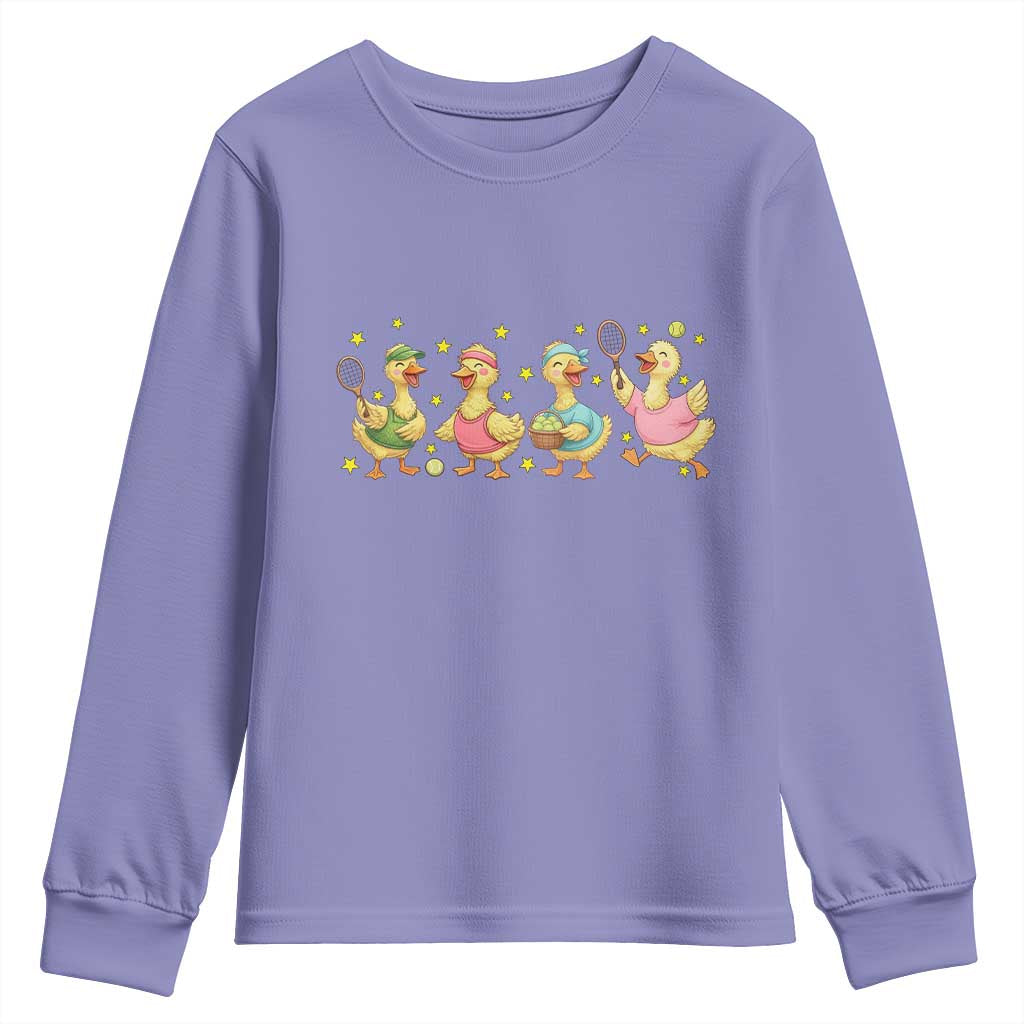 Funny Duck Playing Tennis Youth Sweatshirt Farm Animal Lover - Wonder Print Shop