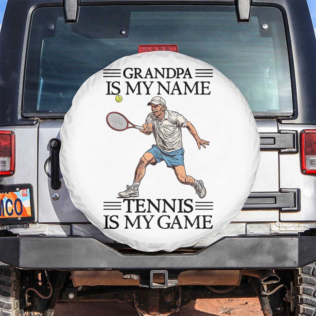 Grandpa Is My Name Tennis Is My Game Spare Tire Cover Funny Tennis Quote - Wonder Print Shop