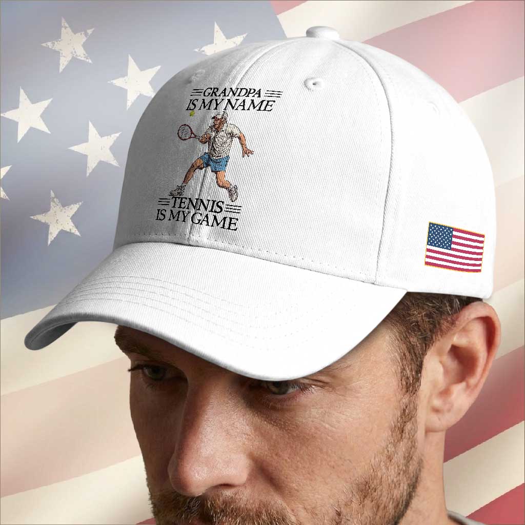 Grandpa Is My Name Tennis Is My Game Baseball Cap Funny Tennis Quote