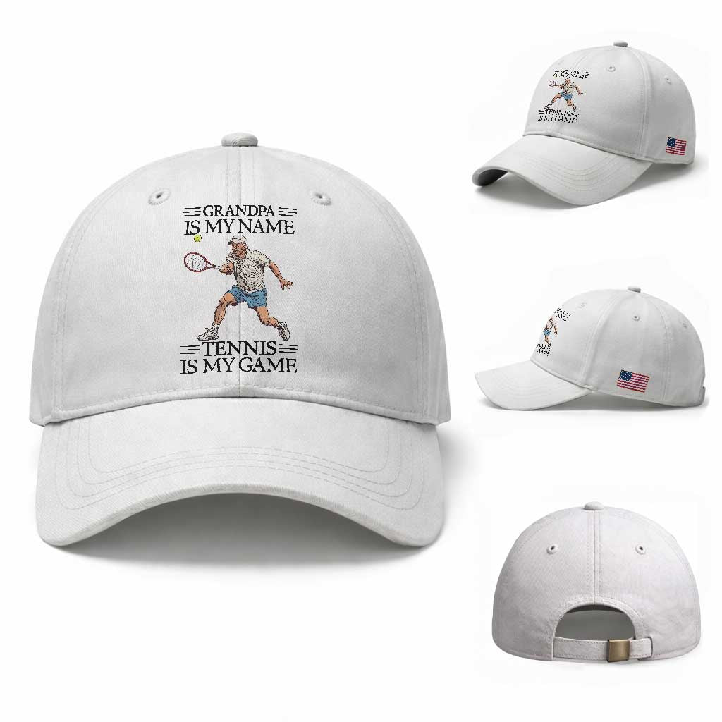 Grandpa Is My Name Tennis Is My Game Baseball Cap Funny Tennis Quote