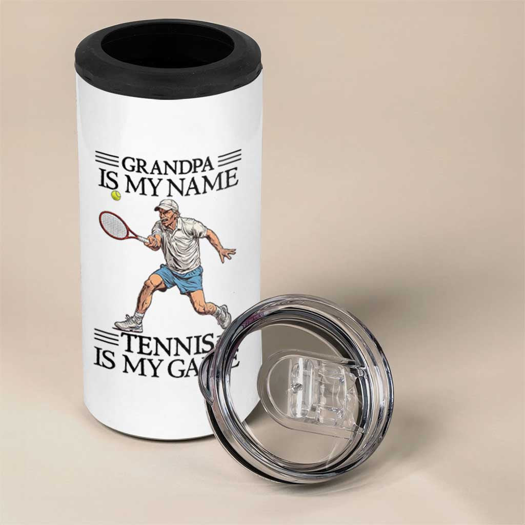 Grandpa Is My Name Tennis Is My Game 4 in 1 Can Cooler Tumbler Funny Tennis Quote - Wonder Print Shop