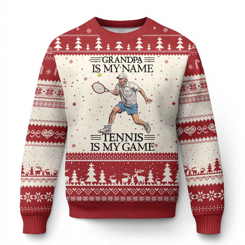Grandpa Is My Name Tennis Is My Game Ugly Christmas Sweater Funny Tennis Quote - Wonder Print Shop