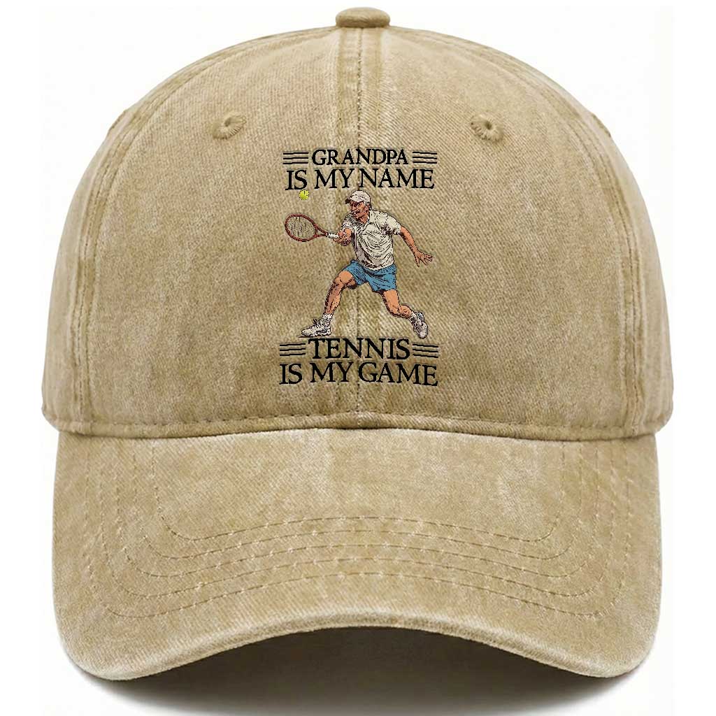 Grandpa Is My Name Tennis Is My Game Washed Cotton Baseball Cap Funny Tennis Quote