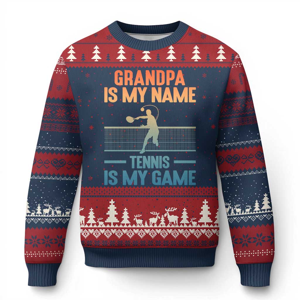 Funny Grandpa Tennis Quote Ugly Christmas Sweater Tennis Is My Game - Wonder Print Shop