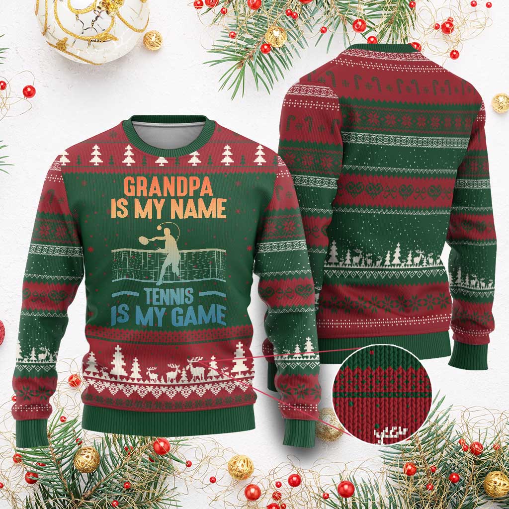 Funny Grandpa Tennis Quote Ugly Christmas Sweater Tennis Is My Game - Wonder Print Shop