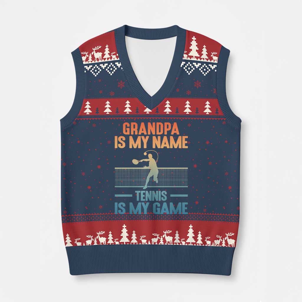 Funny Grandpa Tennis Quote V-Neck Knit Sweater Vest Tennis Is My Game - Wonder Print Shop