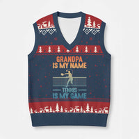 Funny Grandpa Tennis Quote V-Neck Knit Sweater Vest Tennis Is My Game - Wonder Print Shop