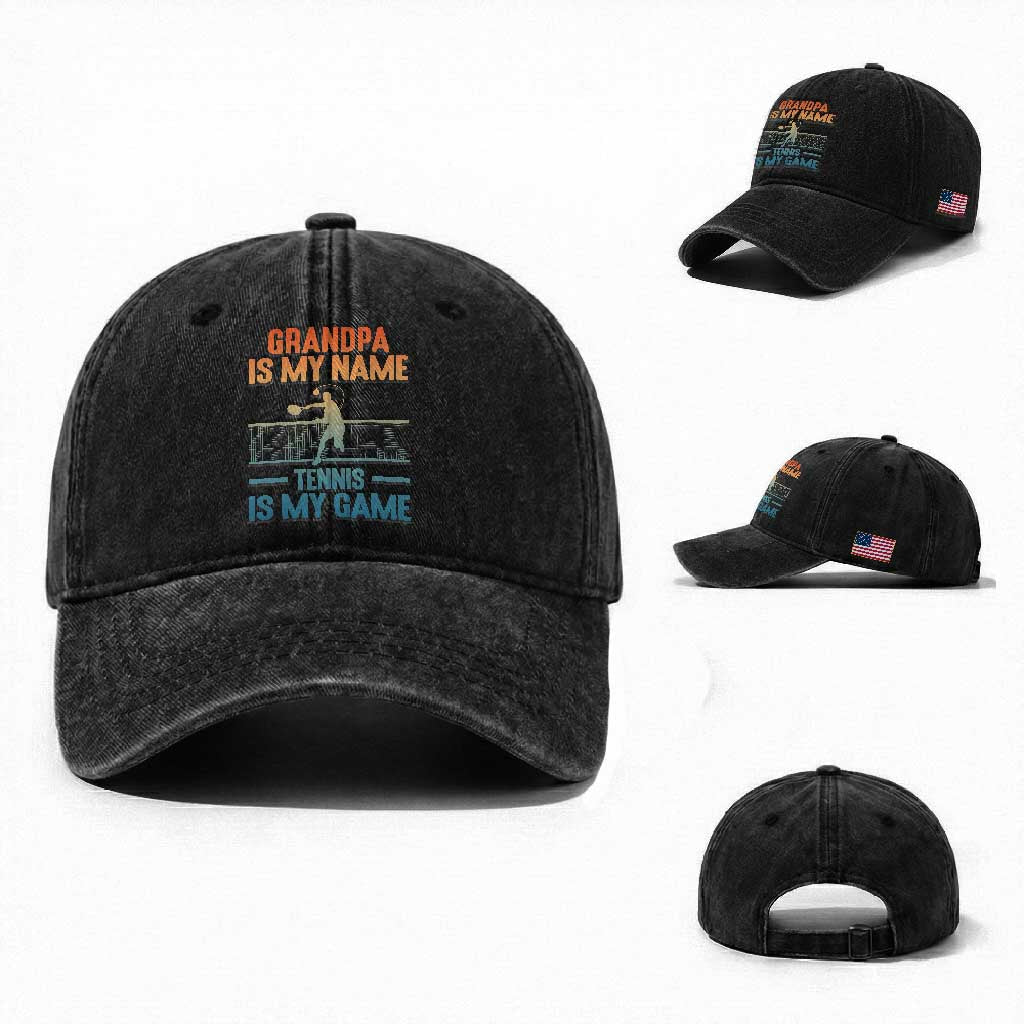 Funny Grandpa Tennis Quote Washed Cotton Baseball Cap Tennis Is My Game