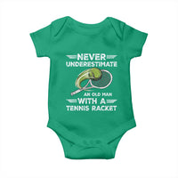 Never Underestimate An Old Man With A Tennis Racket Baby Onesie Funny Tennis Fan - Wonder Print Shop