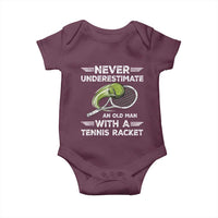 Never Underestimate An Old Man With A Tennis Racket Baby Onesie Funny Tennis Fan - Wonder Print Shop