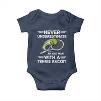 Never Underestimate An Old Man With A Tennis Racket Baby Onesie Funny Tennis Fan - Wonder Print Shop