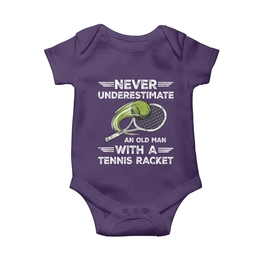Never Underestimate An Old Man With A Tennis Racket Baby Onesie Funny Tennis Fan - Wonder Print Shop