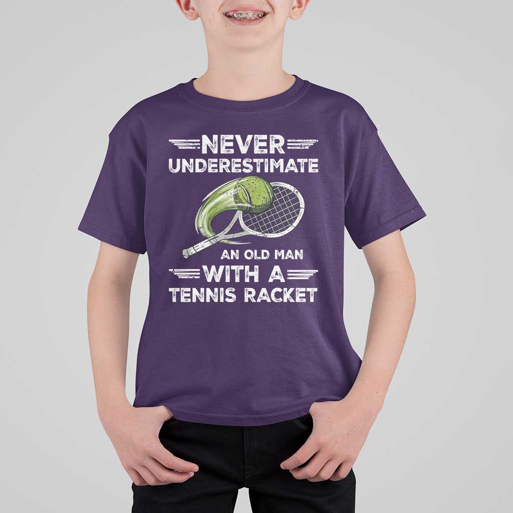 Never Underestimate An Old Man With A Tennis Racket T Shirt For Kid Funny Tennis Fan - Wonder Print Shop