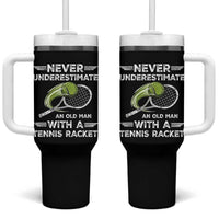 Never Underestimate An Old Man With A Tennis Racket Tumbler With Handle Funny Tennis Fan - Wonder Print Shop
