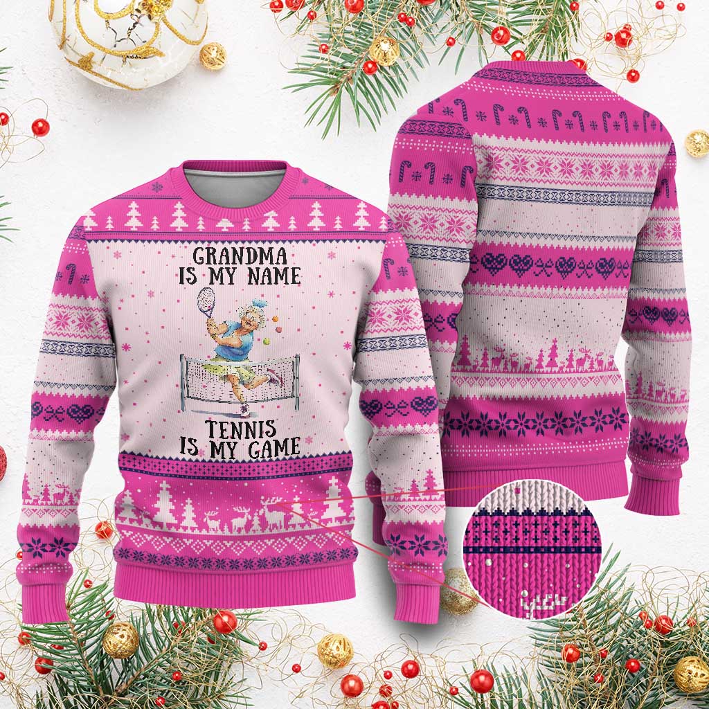 Funny Tennis Quote Ugly Christmas Sweater Grandma Is My Name Tennis Is My Game - Wonder Print Shop