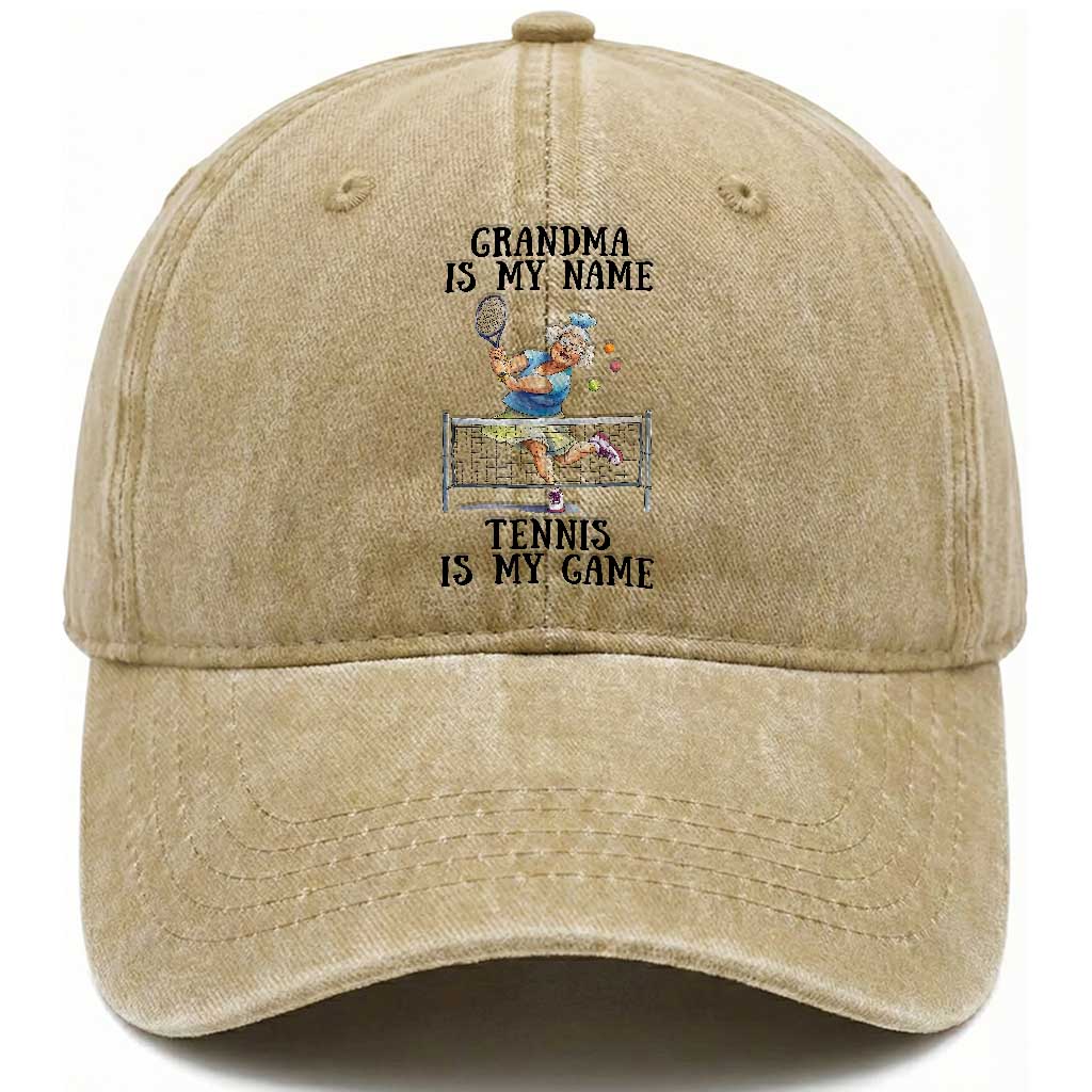 Funny Tennis Quote Washed Cotton Baseball Cap Grandma Is My Name Tennis Is My Game