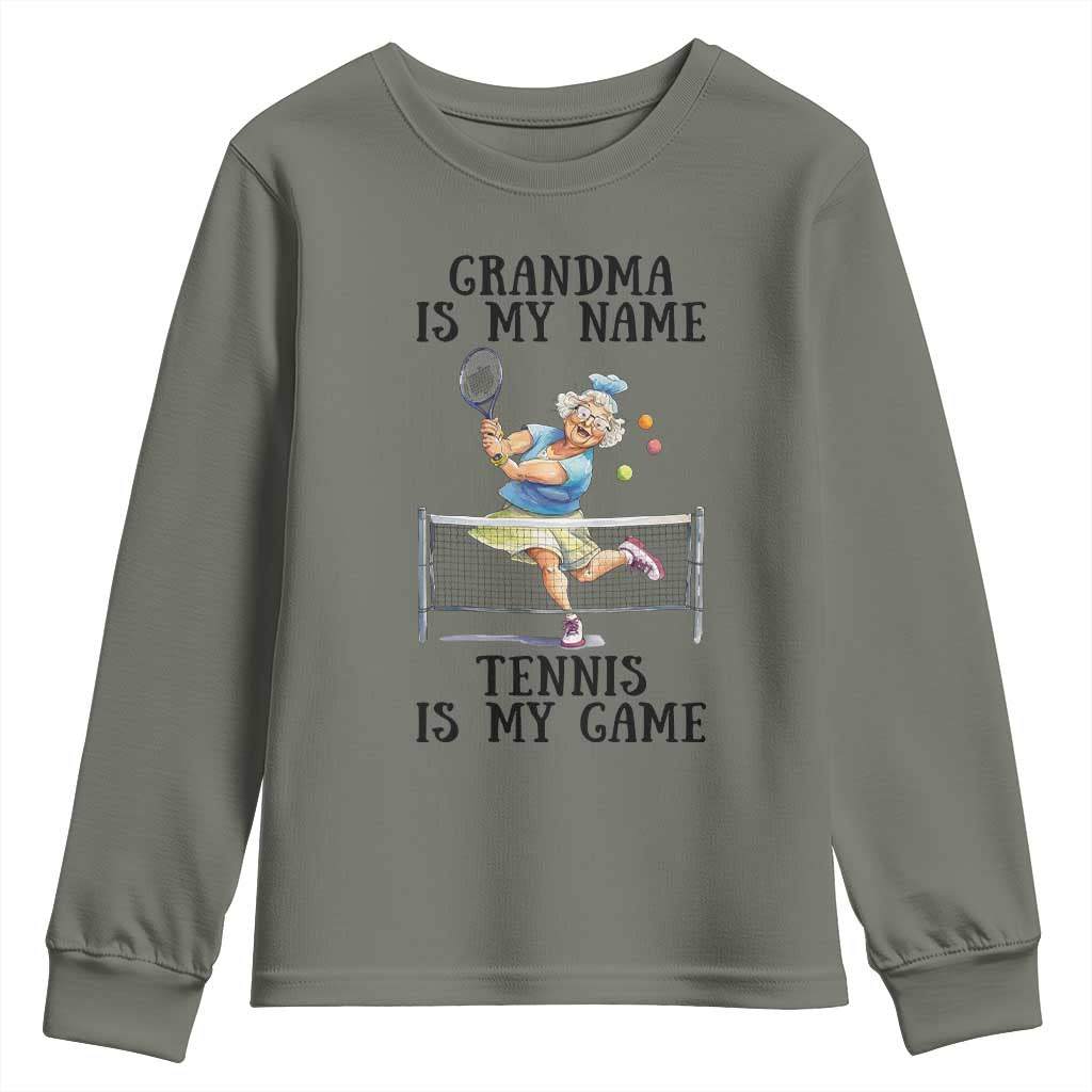 Funny Tennis Quote Youth Sweatshirt Grandma Is My Name Tennis Is My Game - Wonder Print Shop