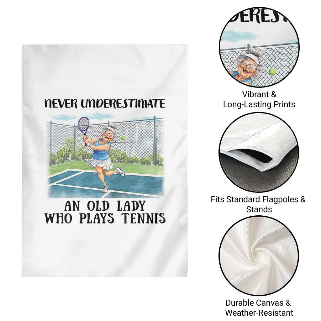 Funny Grandma Tennis Player Gift Garden Flag Never Underestimate An Old Lady - Wonder Print Shop