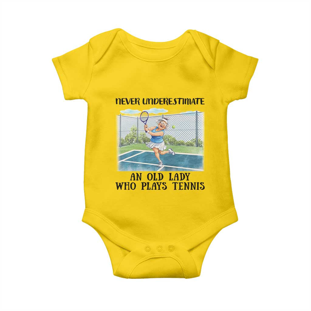 Funny Grandma Tennis Player Gift Baby Onesie Never Underestimate An Old Lady - Wonder Print Shop