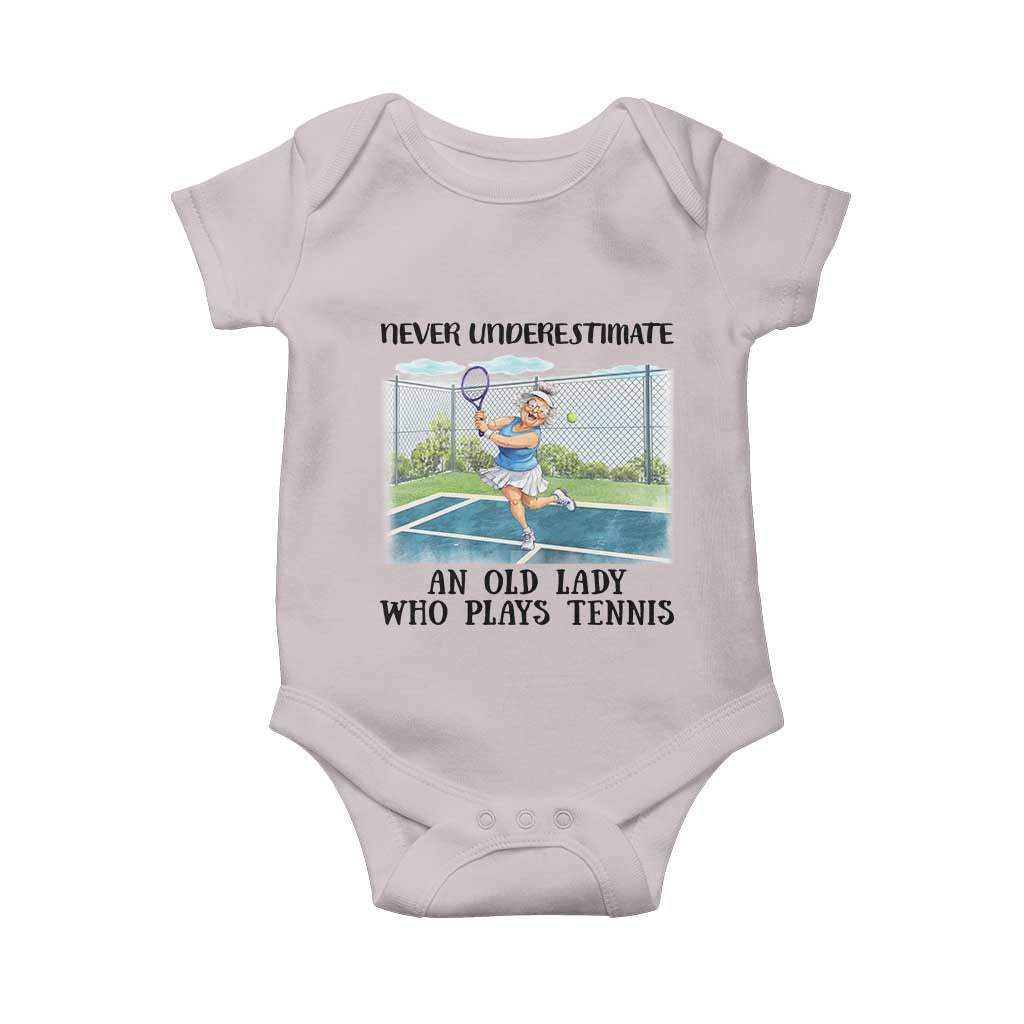 Funny Grandma Tennis Player Gift Baby Onesie Never Underestimate An Old Lady - Wonder Print Shop