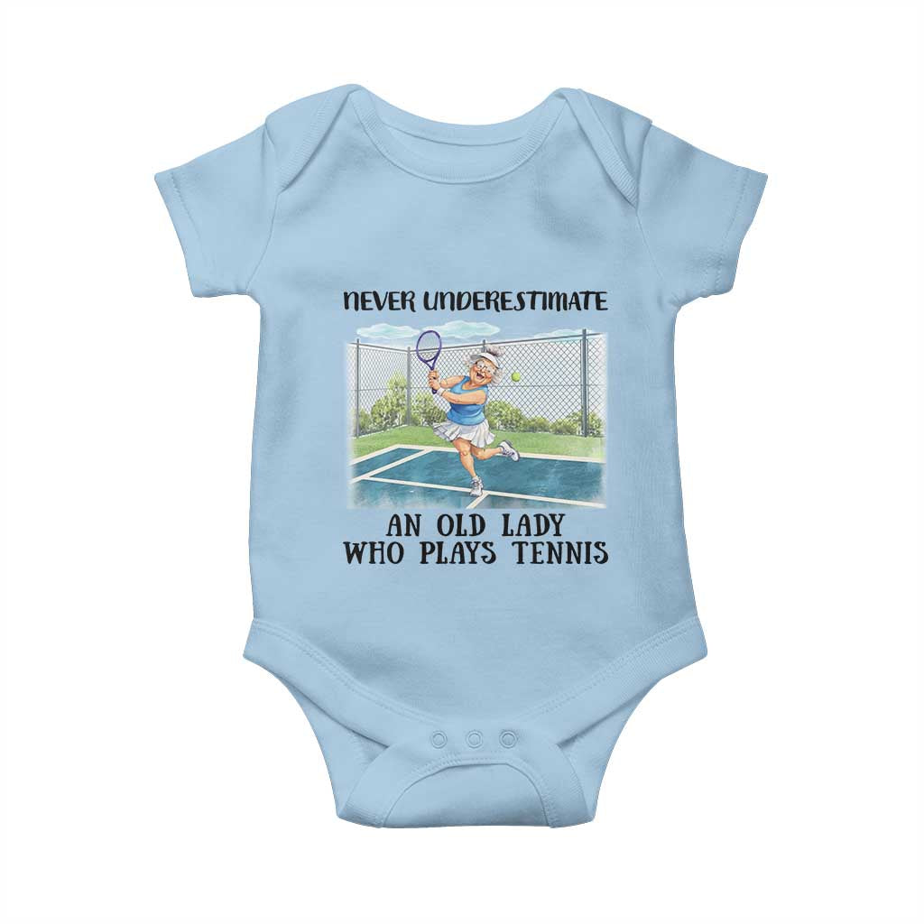 Funny Grandma Tennis Player Gift Baby Onesie Never Underestimate An Old Lady - Wonder Print Shop