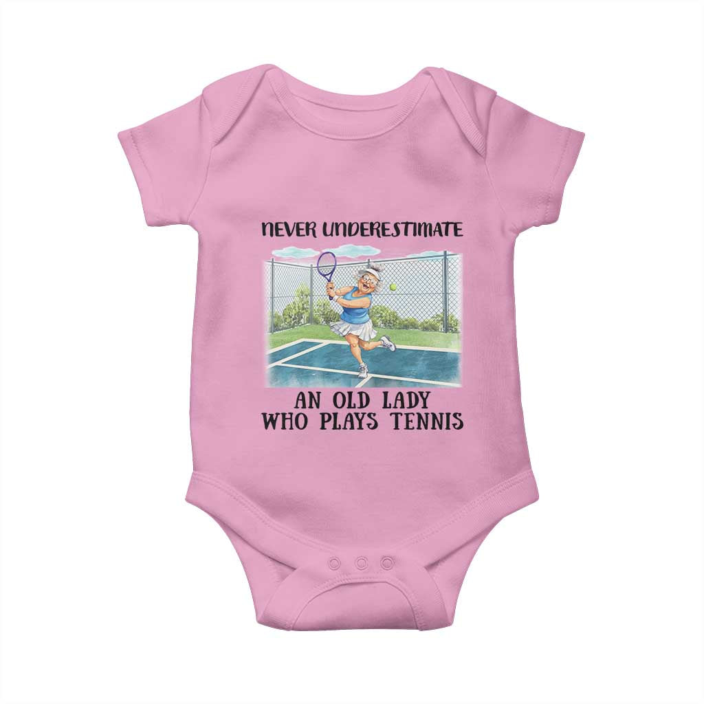 Funny Grandma Tennis Player Gift Baby Onesie Never Underestimate An Old Lady - Wonder Print Shop