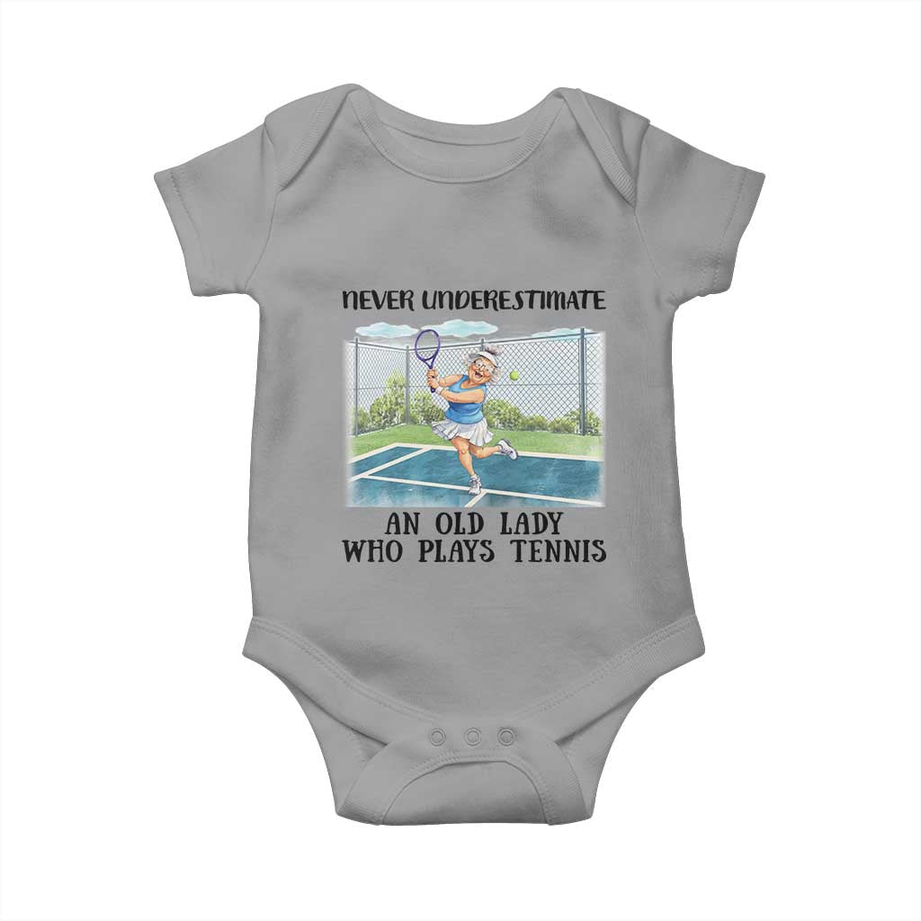 Funny Grandma Tennis Player Gift Baby Onesie Never Underestimate An Old Lady - Wonder Print Shop