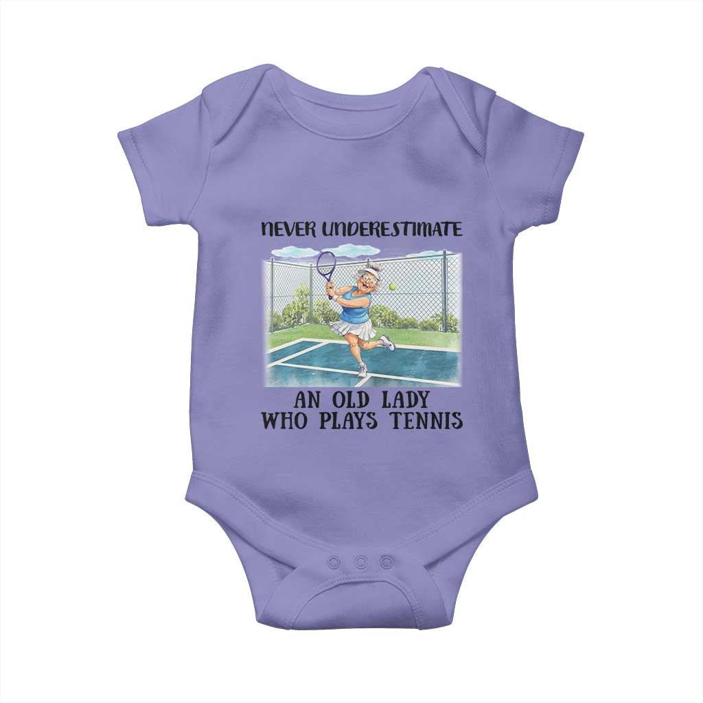 Funny Grandma Tennis Player Gift Baby Onesie Never Underestimate An Old Lady - Wonder Print Shop