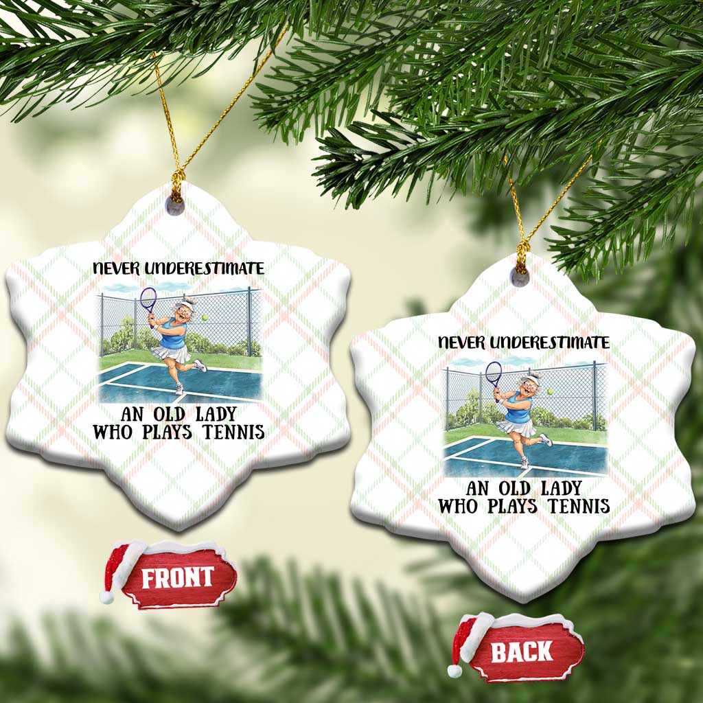 Funny Grandma Tennis Player Gift Ceramic Ornament Never Underestimate An Old Lady - Wonder Print Shop