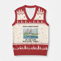 Funny Grandma Tennis Player Gift V-Neck Knit Sweater Vest Never Underestimate An Old Lady - Wonder Print Shop