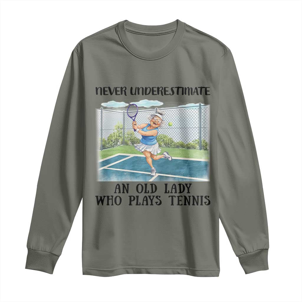 Funny Grandma Tennis Player Gift Long Sleeve Shirt Never Underestimate An Old Lady - Wonder Print Shop