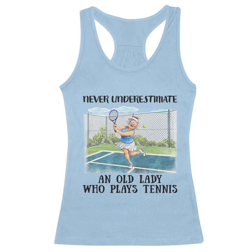 Funny Grandma Tennis Player Gift Racerback Tank Top Never Underestimate An Old Lady - Wonder Print Shop