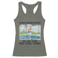 Funny Grandma Tennis Player Gift Racerback Tank Top Never Underestimate An Old Lady - Wonder Print Shop
