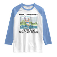 Funny Grandma Tennis Player Gift Raglan Shirt Never Underestimate An Old Lady - Wonder Print Shop