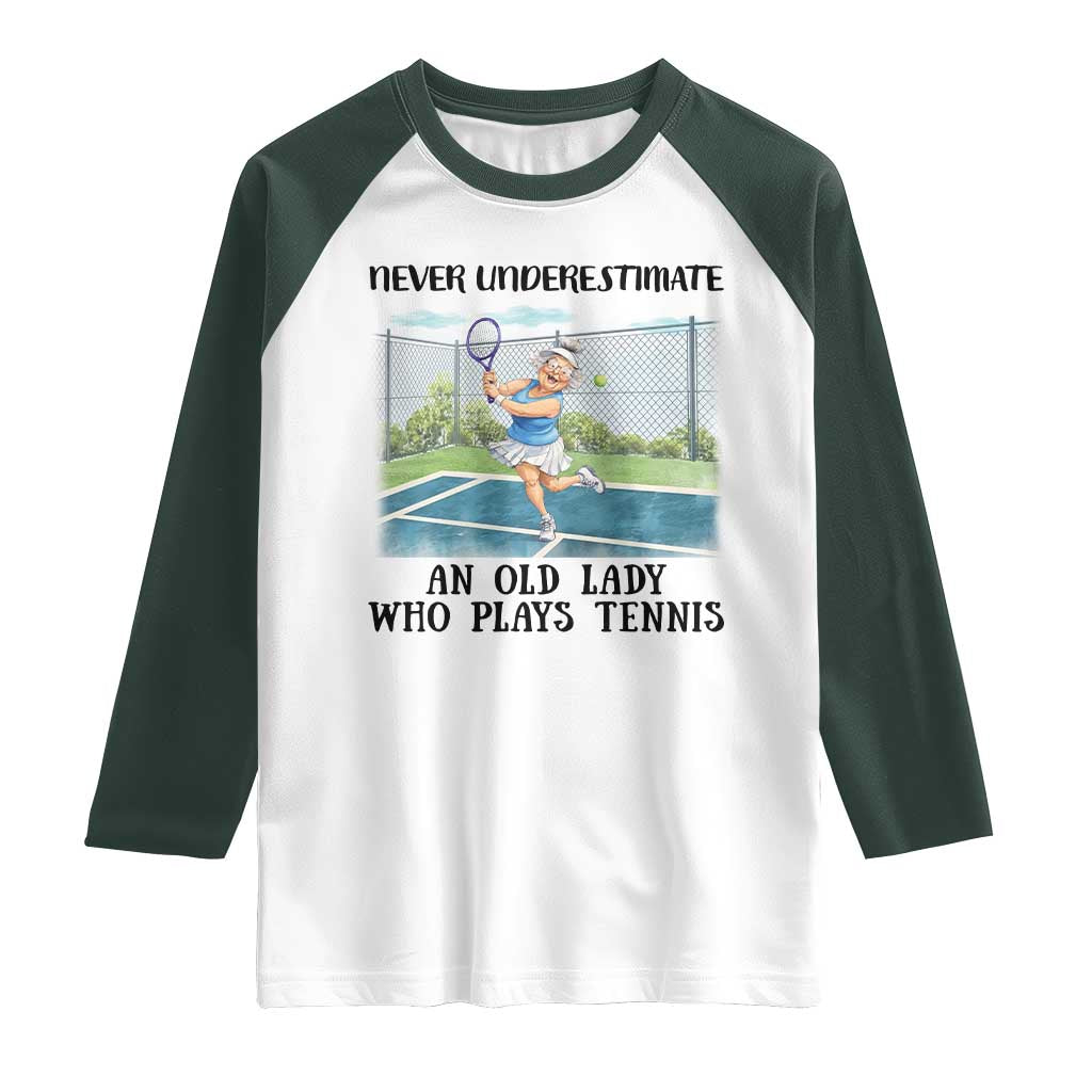Funny Grandma Tennis Player Gift Raglan Shirt Never Underestimate An Old Lady - Wonder Print Shop