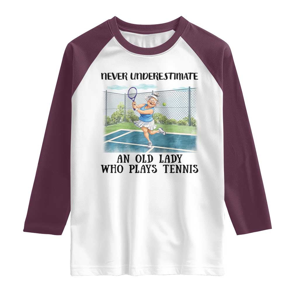Funny Grandma Tennis Player Gift Raglan Shirt Never Underestimate An Old Lady - Wonder Print Shop