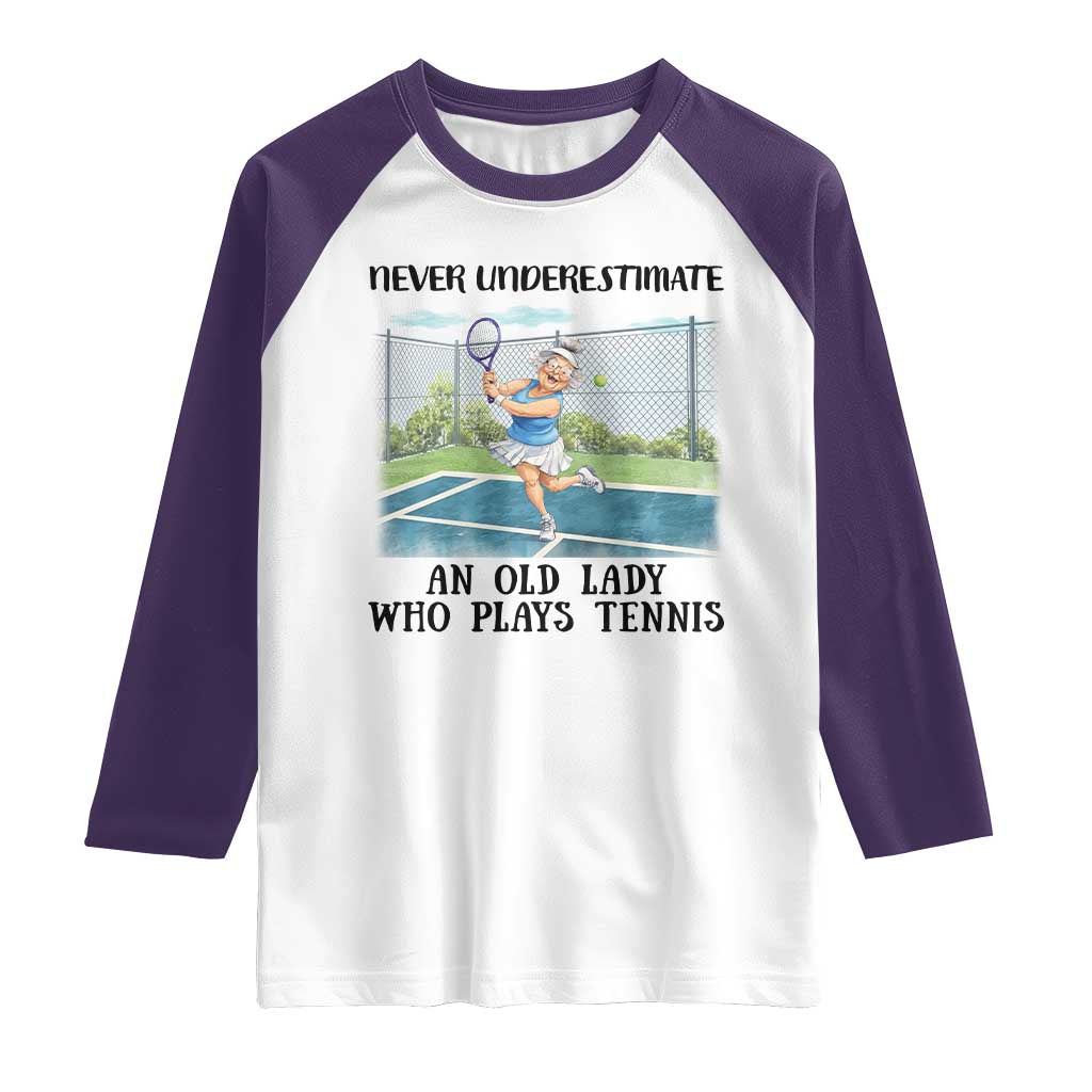 Funny Grandma Tennis Player Gift Raglan Shirt Never Underestimate An Old Lady - Wonder Print Shop