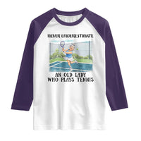 Funny Grandma Tennis Player Gift Raglan Shirt Never Underestimate An Old Lady - Wonder Print Shop