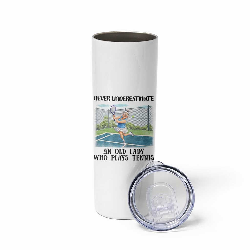 Funny Grandma Tennis Player Gift Skinny Tumbler Never Underestimate An Old Lady - Wonder Print Shop
