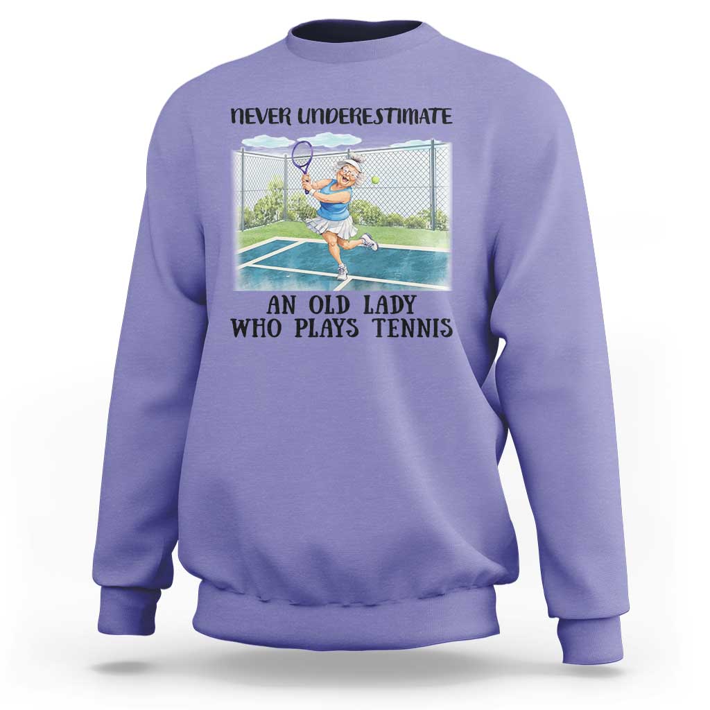 Funny Grandma Tennis Player Gift Sweatshirt Never Underestimate An Old Lady - Wonder Print Shop