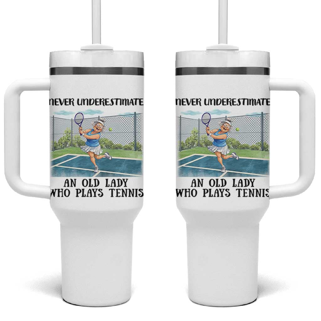 Funny Grandma Tennis Player Gift Tumbler With Handle Never Underestimate An Old Lady - Wonder Print Shop