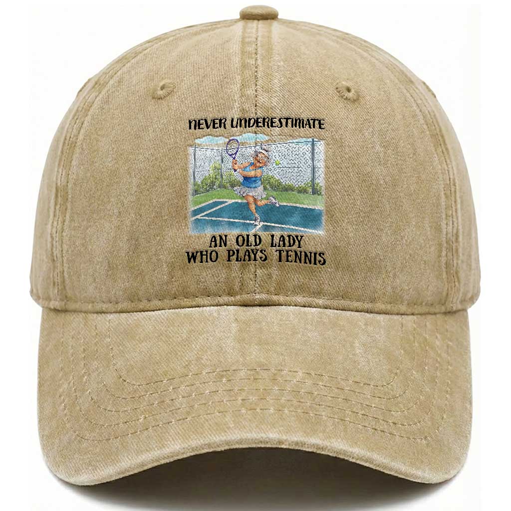 Funny Grandma Tennis Player Gift Washed Cotton Baseball Cap Never Underestimate An Old Lady